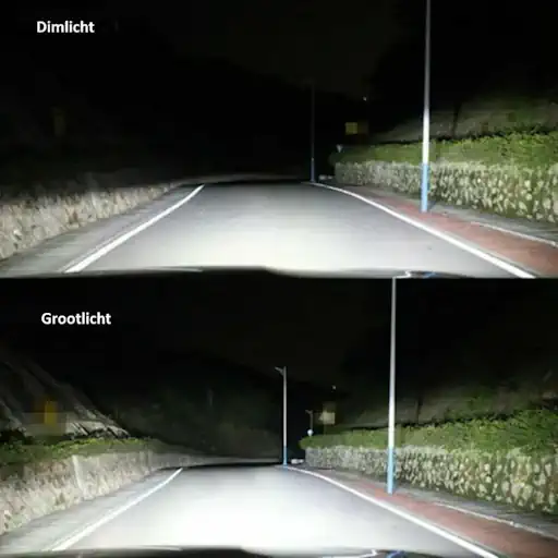 Afbeelding: Bovenkant dimlicht t.o.v. grootlicht van voertuigen