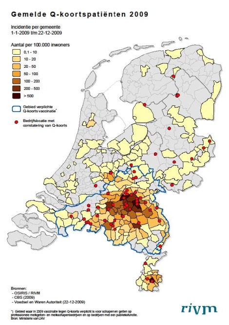 Kaart: Q-koorts incidenten 2009