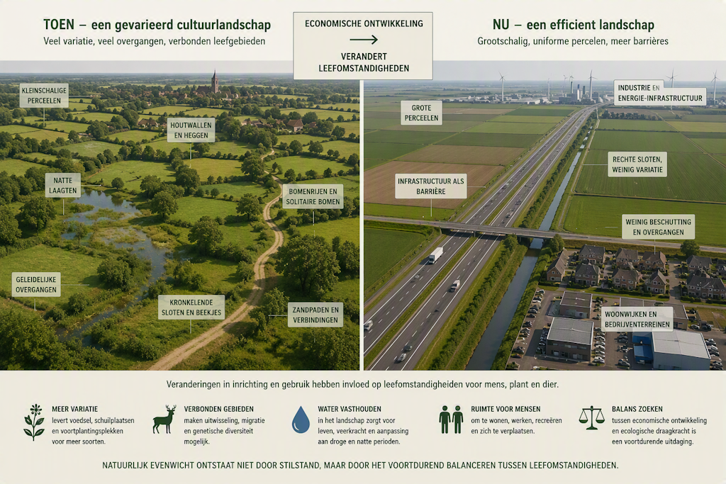 Vergelijkende infographic: Landschap toen en nu 